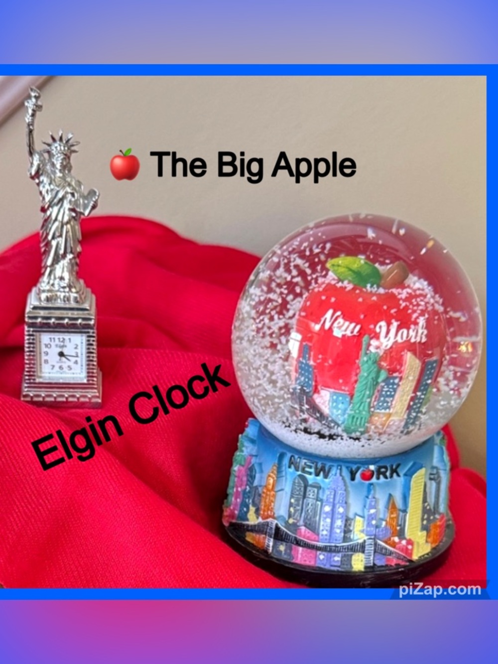 🍎 Miniature Elgin Statue of Liberty Clock & New York Snow Globe